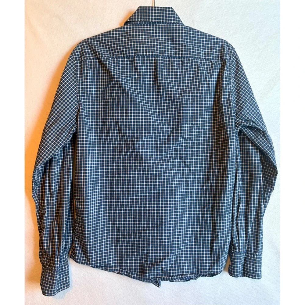 Banana Republic Organic Cotton Untucked Fit Button Down Shirt Blue‎ Plaid Size M